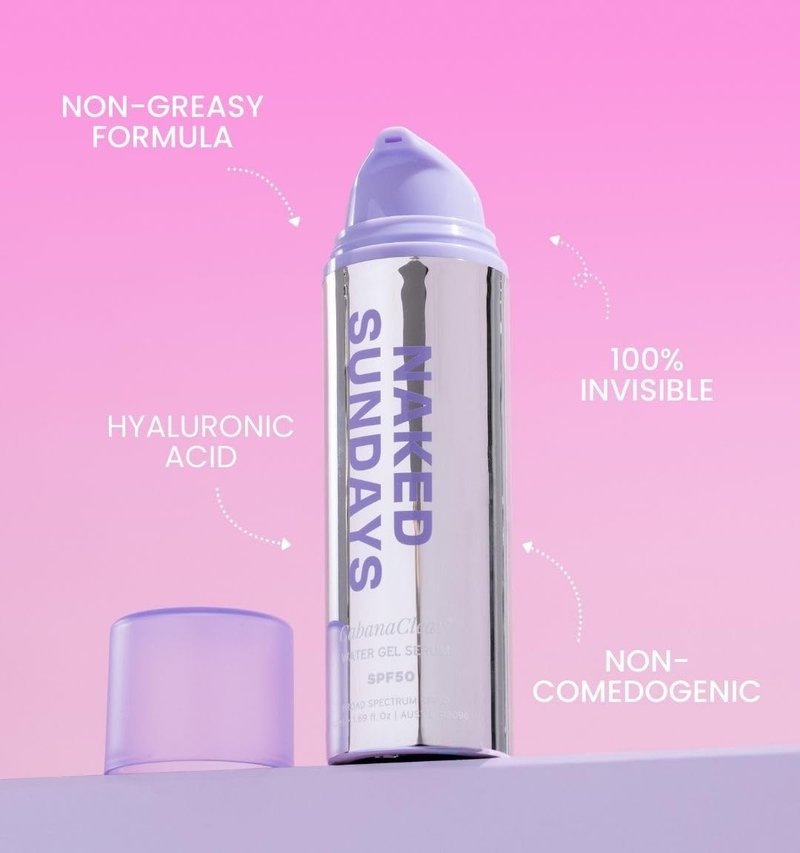 Naked Sundays CabanaClear SPF 50 Face Sunscreen Serum - Invisible Water Gel, Hyaluronic Acid, Broad Spectrum UVA/UVB, Hydrating, Silicone-Free, Fragrance-Free, All Skin Types, No White Cast - 50ml