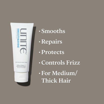 UNITE Hair – SMOOTH&SHINE Cream – Smoothing Styling Cream to Control Frizz & Add Brilliant Shine – Seals Ends & Reduces Blow-Dry Time – UV & Thermal Protection – 3.5 Oz