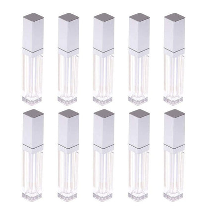Healthcom 10 Pcs 7.5ml Plastic Square Clear Lip Gloss Tubes Vials with Mirror LED Light Lip Glaze Tube Bottles Refillable Makeup Lipstick Tube DIY Cosmetic Container Travel for Woman Girl(Silver)