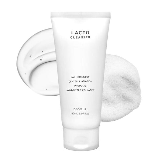 Benetus Lacto Cleanser with Plant-Based Probiotics – Vegan Korean Foam Face Wash, Mild pH Balanced for Sensitive Skin, Soothing Centella, Propolis & Collagen, K-Beauty Skin Barrier Care, 5.07 fl.oz