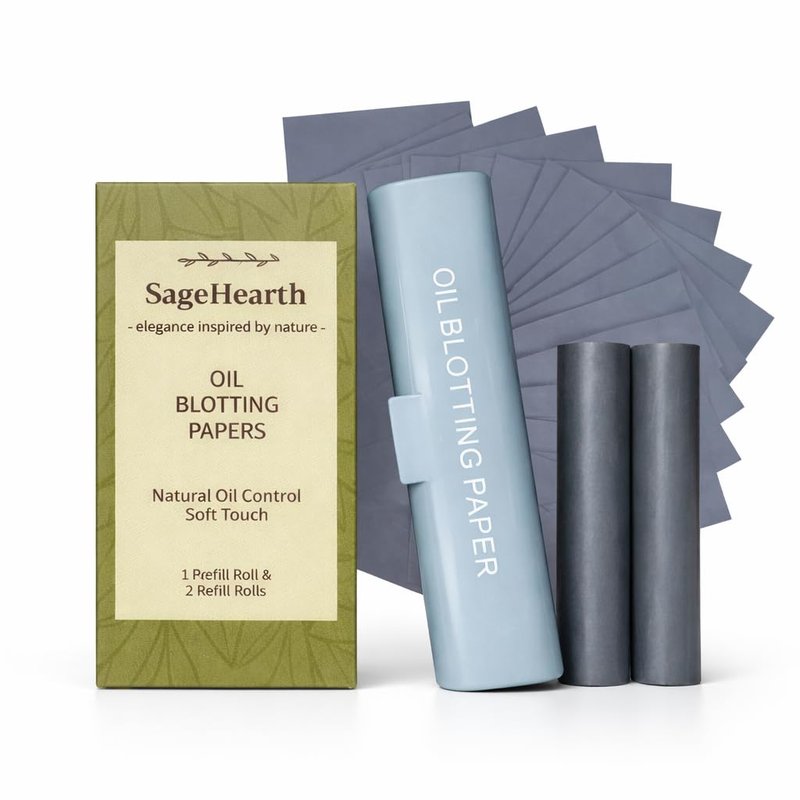 SageHearth Natural Oil Blotting Papers, 100% Natural Pulp Paper, 1 Prefill Roll and 2 Refill Rolls, Soft Touch Oil Control for Face