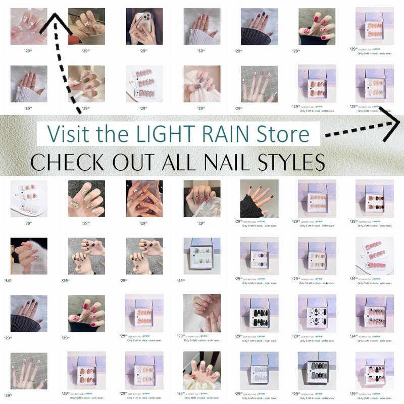 Light Rain Large Size Hand-made Press on Nails, 3D Gel UV Finished False nails with Design by Professional Manicurist