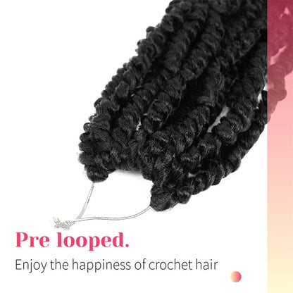 BOHOBABE Pre-twisted Passion Twist Crochet Hair 16 Inch Pre-looped Crochet Passion Twist Braiding Hair 8 Packs Soft Black Bohemian Twists (1B)