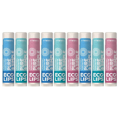 Eco Lips Pure & Simple Raspberry, Coconut and Vanilla Organic Lip Balm 9-Pack (0.15 oz.) - 100% Natural. 100% Plastic-Free Packaging | Made in USA & Cruelty Free