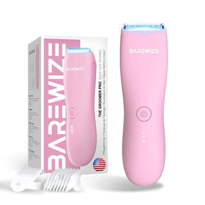 BAREWIZE Bikini Trimmer for Women, Pubic Hair Trimmer | Waterproof, USB-C Rechargeable, LED Light, Replaceable Blade | Electric Razors for Women, Electric Lady Shaver (Rose)