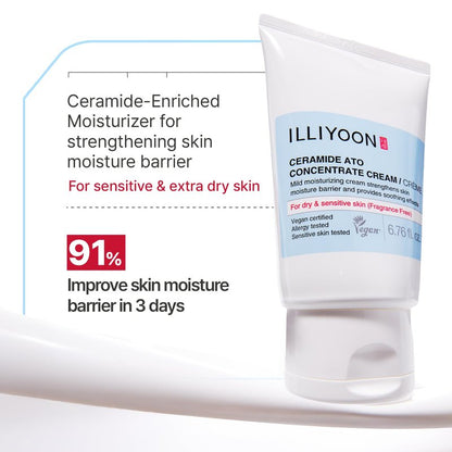 Illiyoon Ceramide Ato Concentrate Cream | Moisturizer for Dry & Sensitive Skin, 100hr Lasting Hydration, For Face & Body, Gentle for Infants, Moisture Barrier Repair, Vegan Certified, 2.53 fl.oz.