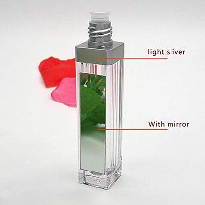 Healthcom 10 Pcs 7.5ml Plastic Square Clear Lip Gloss Tubes Vials with Mirror LED Light Lip Glaze Tube Bottles Refillable Makeup Lipstick Tube DIY Cosmetic Container Travel for Woman Girl(Silver)