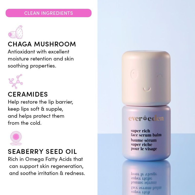 Evereden Super Rich Hydrating Face Serum Balm: Clean & Vegan, Soothing & Nourishing Moisturizer Stick for Harsh, Cold Climates - With Syberian Chaga, Ceramides, & Seaberry Seed Oil