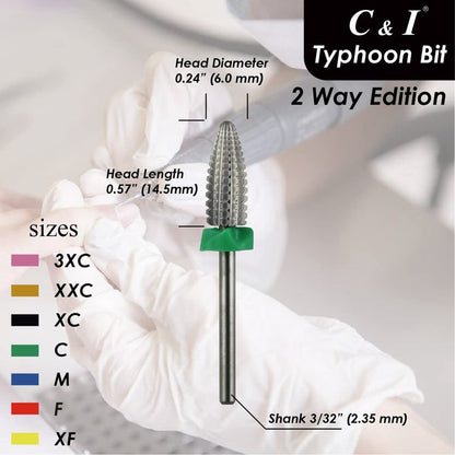 C & I Typhoon Bit, 2 Way, Fast Remove Acrylics or Gels, Both for Left Handed & Right Handed, Carbide Nail Drill Bit Electric Manicure Drill & Accessory (XXC)