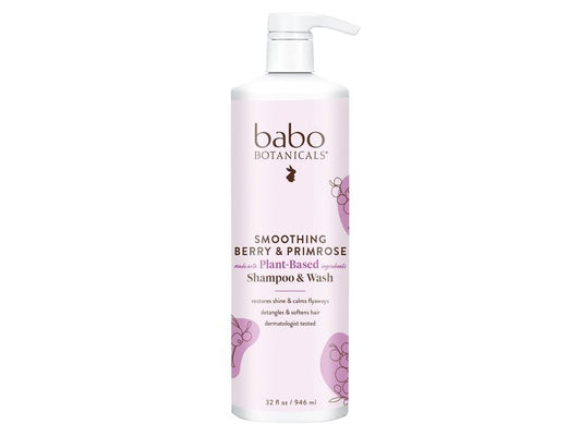 Babo Botanicals Smoothing 2-in-1 Shampoo & Wash with Natural Berry and Evening Primrose oil, Hypoallergenic, Vegan, For Babies and Kids - 32 oz. (Family size), Pink