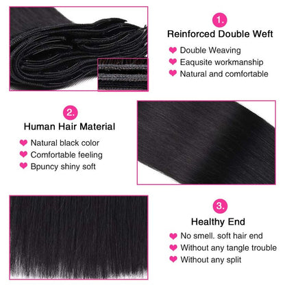 Straight Human Hair Clip in Hair Extensions for Women 100% Unprocessed Full Head Brazilian Virgin Hair Natural Black Color,8/Pcs with 18Clips,120 Gram (16inch, Straight hair)