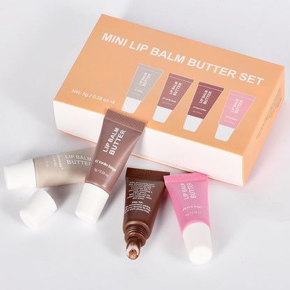 4Pcs Hydrating Lip Gloss Set, Mini Lip Balm Pack, High Shine Glass Finish Lip Moisturizing Plumping Lip Gloss Shiny Jelly Liquid Lipstick for Women