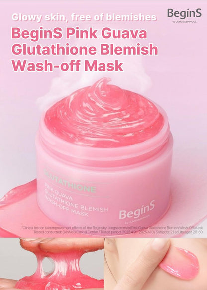 BeginS by JUNGSAEMMOOL Pink Guava Glutathione Wash-Off Mask 3.17 Fl Oz, Jelly Texture Face Mask with Vitamin C and Niacinamide for Skin Hydration, Blemish Care, and Radiant Glow, Korean Skincare