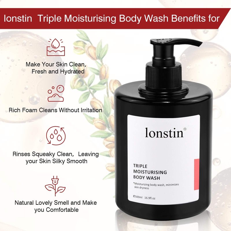 lonstin Body Wash with Pump Moisturizing Body Wash for Dry Skin Natural Nourishers for Instantly Soft Skin and Lasting Nourishment Deep Moisture Cleanser Effectively Washes away Bacteria, 16.9 Fl Oz