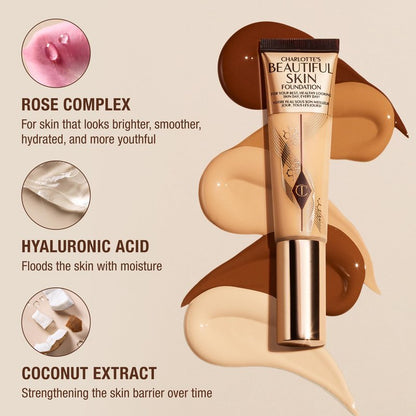 Charlotte Tilbury Beautiful Skin Medium Coverage Hydrating Foundation - Buildable Liquid Makeup for Instant Glow, Plumping Hydration & Lasting Skincare Benefits - 3 Neutral