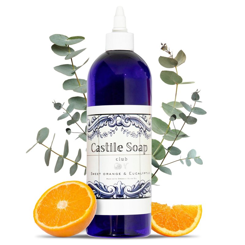 Castile Soap Club Natural Castile Soap | Organic Liquid Soap for Hair, Body, Hands & Home | Concentrated, Palm-Oil Free, No Synthetics | Sensitive Skin & Baby Safe | Sweet Orange&Eucalyptus|16oz