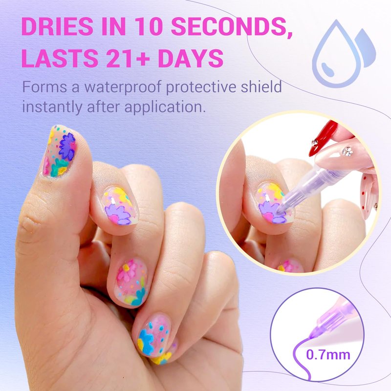 MKNZOME 12 Color Nail Art Pens, 3D 0.7 MM Nail Polish Pens Set Drawing Painting Point Liner Acrylic Painted Pen Kit, Waterproof and Quick-drying Nail for DIY Nails Art Design Manicure Tools