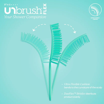 FHI Heat UNbrush Flex Detangling Brush — Ultra-Flexible, Pain-Free Hair Brush Detangler with DuoFlex Anti-Static Bristles for Removing Tangles, Massaging Scalp & Faster Styling - Teal