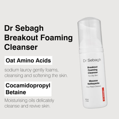 Dr Sebagh Breakout Foaming Cleanser (1.7 fl oz) - Face Wash for Acne Prone/Oily Skin - Purifies, Clears & Hydrates - Foam Face Wash for Oily Skin - Deep Pore Cleanser - Travel Size Facewash