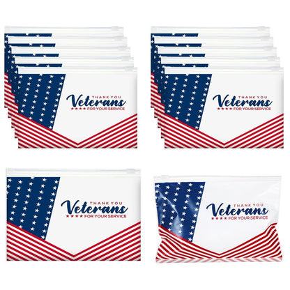 SilTriangle 150 Pcs Memorial Day Patriotic Veterans Thank You Gift Bag Veterans Gift Bulk Red Blue EVA Cosmetic Bag American Flag Thank You for Your Service Patriotic USA Party Favors for Men Soldier