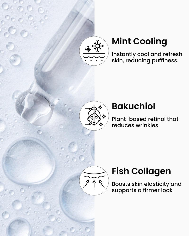 VAROL Ice Roll Serum for Face, Puffy Eyes, Under Eye Bags - Bakuchiol & Collagen for Wrinkles, Anti Aging, Cooling Ice Roller for Puffiness, Redness, Dark Circles - Korean Skin Care, 1.69 Fl Oz