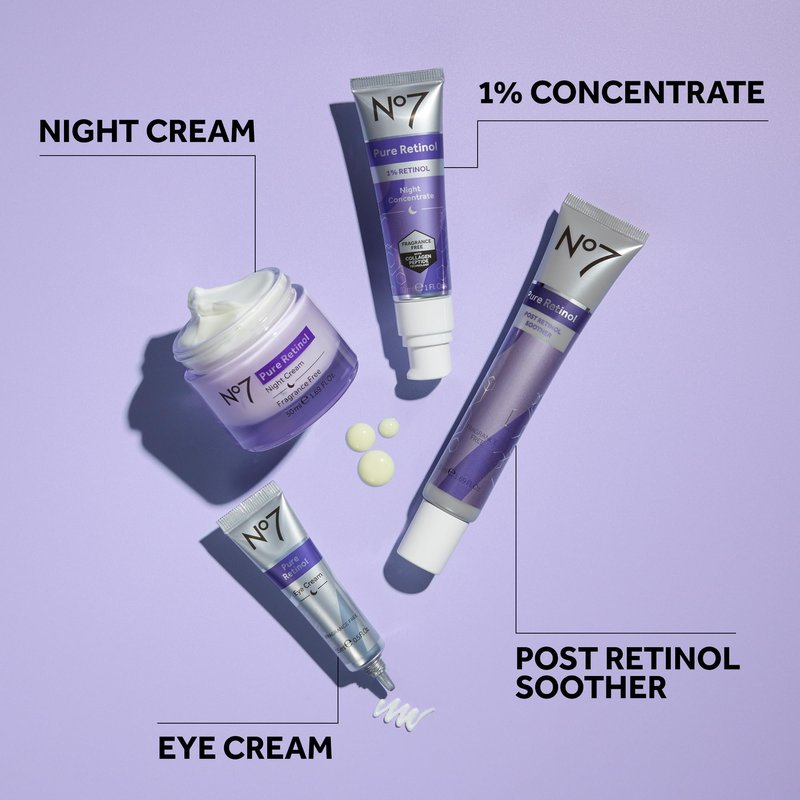 No7 Pure Retinol 1% Night Concentrate - Anti Wrinkle Retinol Serum with Collagen Peptides & Niacinamide for Younger Looking Skin - Firming Face Serum for Fine Lines & Wrinkles (30ml)