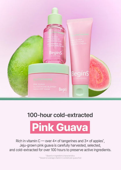 BeginS by JUNGSAEMMOOL Pink Guava Glutathione Wash-Off Mask 3.17 Fl Oz, Jelly Texture Face Mask with Vitamin C and Niacinamide for Skin Hydration, Blemish Care, and Radiant Glow, Korean Skincare