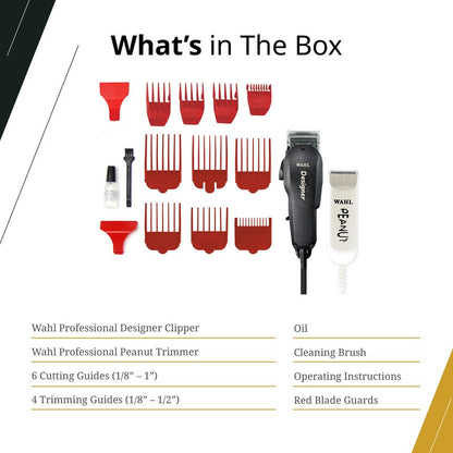 Wahl Professional All Star Combo, Corded Designer Clipper & Peanut Trimmer Set, Adjustable Taper Lever, Complete Kit