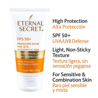 Eternal Secret High Protection Sunscreen for Face - SPF 50+ Water-resistant, Non-Sticky Texture, 2.12 oz - Bloqueador Facial/Corporal Eternal Secret FPS 50+ 2.12 oz