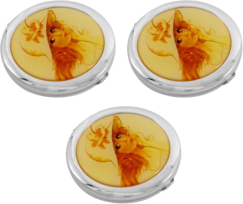 Stephanie Imports Set of 3 Double Sided Magnifying Round Compact Mirrors with Printed Insert (Gatsby Sun Hat)