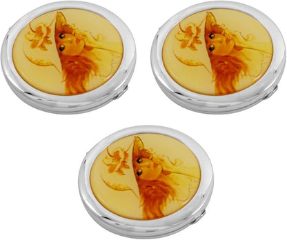Stephanie Imports Set of 3 Double Sided Magnifying Round Compact Mirrors with Printed Insert (Gatsby Sun Hat)