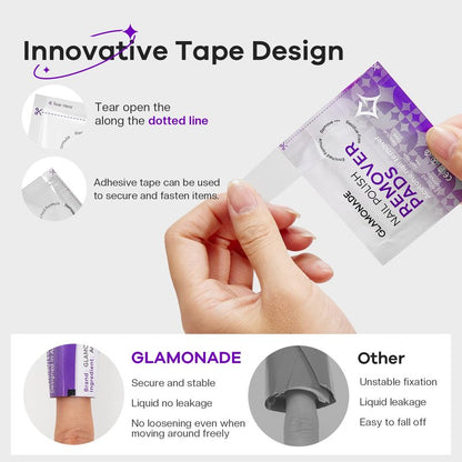 Glamonade Nail Polish Remover Pads: 50 Pack Bulk Set Acetone Nail Polish Remover Wipes Individually Wrapped - Rapidly Remove Gel Polish & Fingernail Polish Travel Kit for Home & Salon