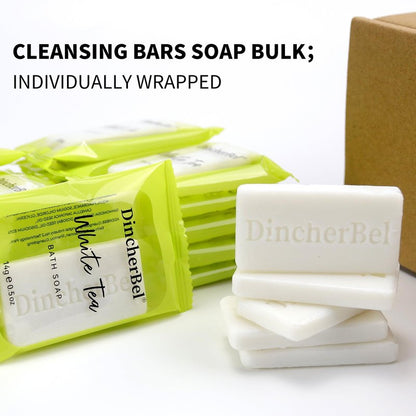 DincherBel 200 Pack 0.5oz Small Soap, Mini Rectangles Cleansing Bars Soap Bulk Travel Size, Individually Wrapped Toiletries Amenities for Hotel, Airbnb, Shelter, Camping and Travel