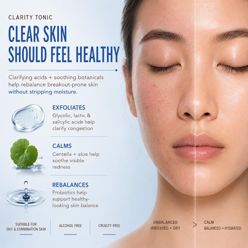 Pixi Beauty Clarity Tonic, AHA & BHA Toner | Minimize Pores, Promote A Clearer, Healthier Complexion, 250 ml