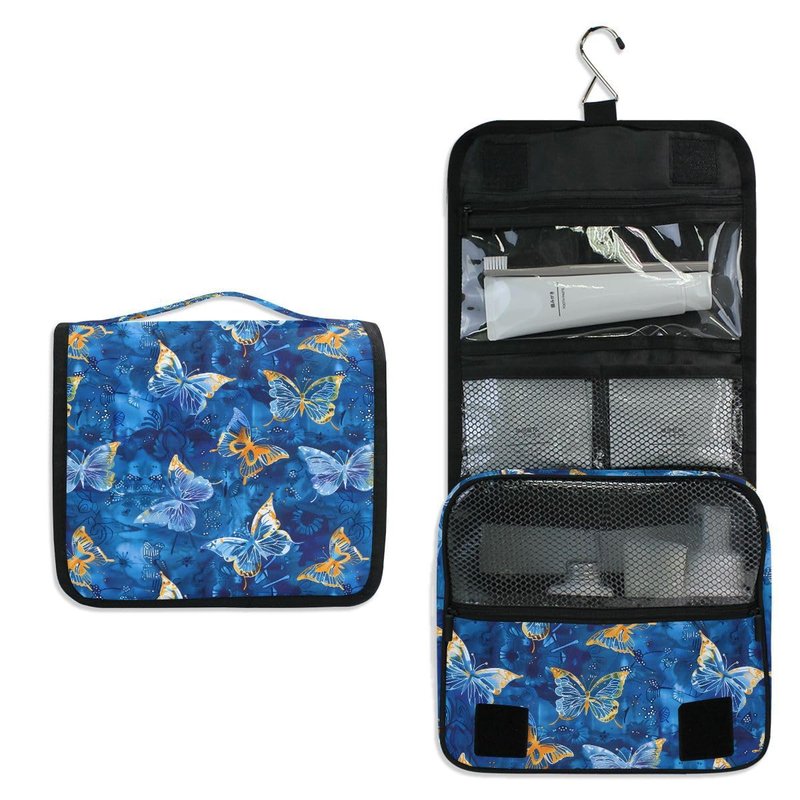 Hanging Travel Toiletry Bag Butterflies Dye Navy Kit Makeup Case Cosmetics Organizer for Men Women