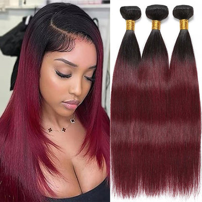 Fabimiya Bundles Human Hair 10/12/14 Inch Straight Burgundy Highlight 99J Human Hair Bundles 12A Unprocessed Quick Weave for Black Women