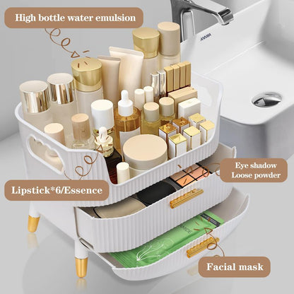 Makeup Organizer with Drawers,Skincare Plastic Storage for Vanity,Large Cosmetic Display case for Dresser with Handle,Large Capacity Bathroom Countertop,Dressing table, Bathroom, Bedroom, Living room
