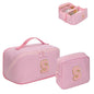 2026 Graduation Gifts - Travel Makeup Bag for Women, 2Pcs Portable Personalized Initial Makeup Organizer Bag, Open Flat Large Cosmetic Bag With Travel Essential Pouch (Pink Letter S)