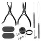 Gomake Microlinks Hair Extensions Kit, Hair Extension Closer and Removal Pliers, Micro Beads Pulling Hook & Microbead Loop Tool, Micro Links Silicone Rings Bead 200PCS(Black)