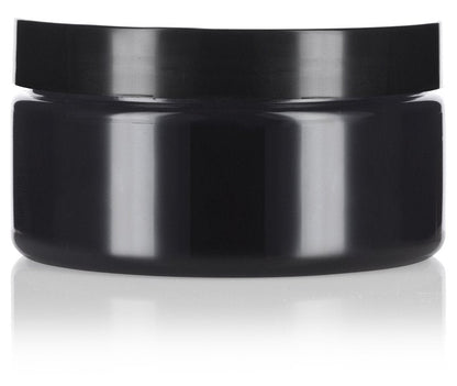 (12 Pack) 8 oz Black PET Plastic Low Profile Jar With Lid for Storage Refillable