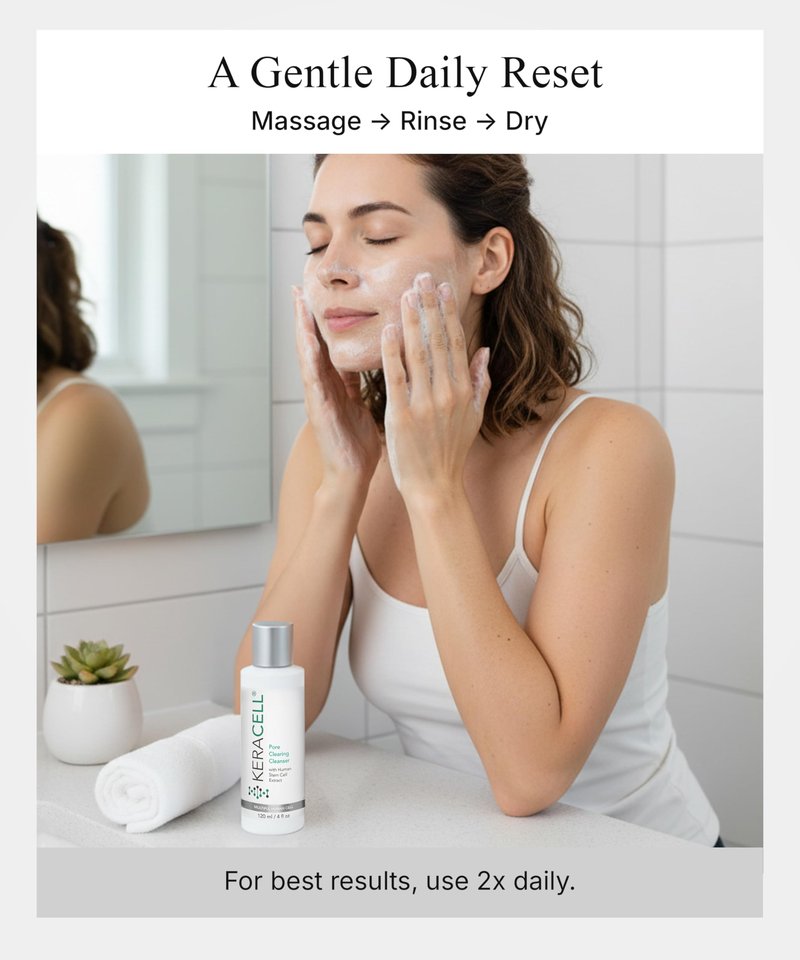 Keracell Pore Clearing Cleanser - Pore Cleanser & Minimizer with Salicylic Acid & Panthenol - Acne Cleansing Face Wash with MHCsc Technology - Moisturizes, Decreases Oil & Removes Impurities - 4 oz