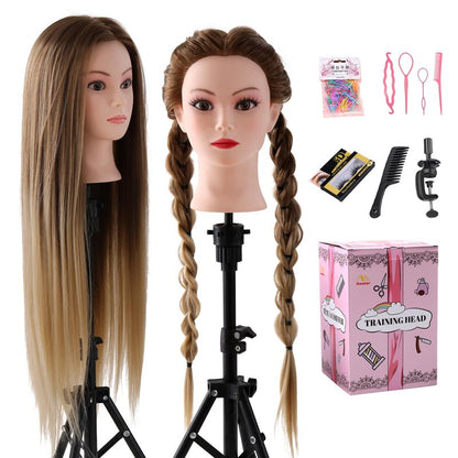 Mannequin Head with Hair, Mannequin Cosmetology Manikin Practice Doll Head for hair styling Braiding Hairdressing Head with Table Clamp + DIY Hair Styling Set