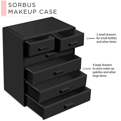 Sorbus Acrylic Makeup Organizer - Organization and Storage Case for Cosmetics Make Up & Jewelry - Large Makeup Organizer for Vanity, Bathroom, College Dorm, Closet, Desk (4 Large, 2 Small Drawers)