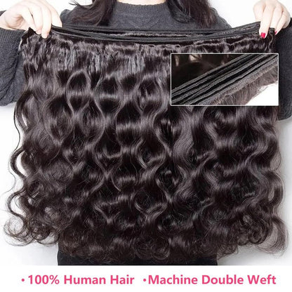 Human Hair Bundles with Closure 10 12 14+8 Inch Body Wave Closure with Bundles 100% Brazilian Virgin 3 Bundles Human Hair Weave with 4x4 Free Part Lace Closures Natural Black