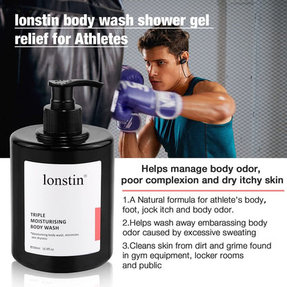 lonstin Body Wash with Pump Moisturizing Body Wash for Dry Skin Natural Nourishers for Instantly Soft Skin and Lasting Nourishment Deep Moisture Cleanser Effectively Washes away Bacteria, 16.9 Fl Oz