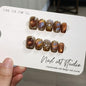 TENPAL Handmade Short Square Press on Nails with Kit,Golden Brown Chrome Hand-Sculpted Toffee Blooms & Gilded Edge Designs Glue on Nails,Glossy Sunset Metallic Cat Eye Fake Nails for Fall Winter(S)