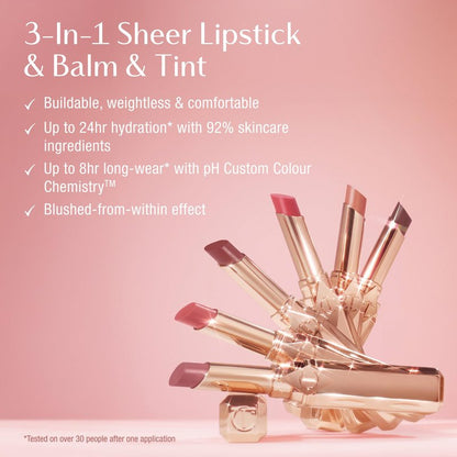 Charlotte Tilbury Pillow Talk Blush Balm Lip Tint - Long-Lasting, Buildable Sheer Tint with Peptides for Hydrated, Blushed Looking Lips - 24 HR Hydration - Blushed Rose