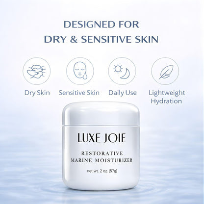 LuxeJoie Hydrating Face Cream for Dry & Sensitive Skin – Lightweight Moisturizer with Hyaluronic Acid, Aloe & Marine Botanicals – Soft Non-Greasy Finish Restorative Marine Moisturizer 2 oz