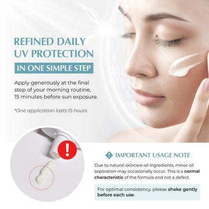 JEU'DEMEURE Anti-Aging SPF 50 Face Moisturizing Sunscreen Lotion with Broad Spectrum, Melatonin, Lightweight, Non-Sticky, Sun Essence for Sensitive Skin, 1.69 fl oz