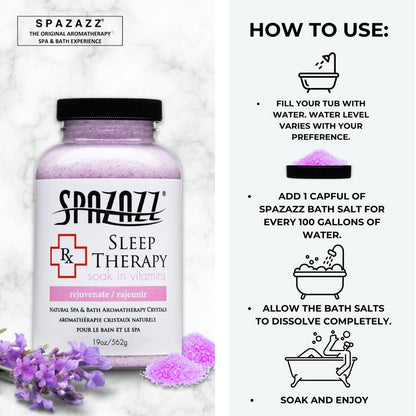 Spazazz Aromatherapy Salt Crystals 19oz – Sleep Therapy – Hot Tub & Bath Soak – Spazazz Hot Tub Crystals are Oil-Free & Safe for All Spas